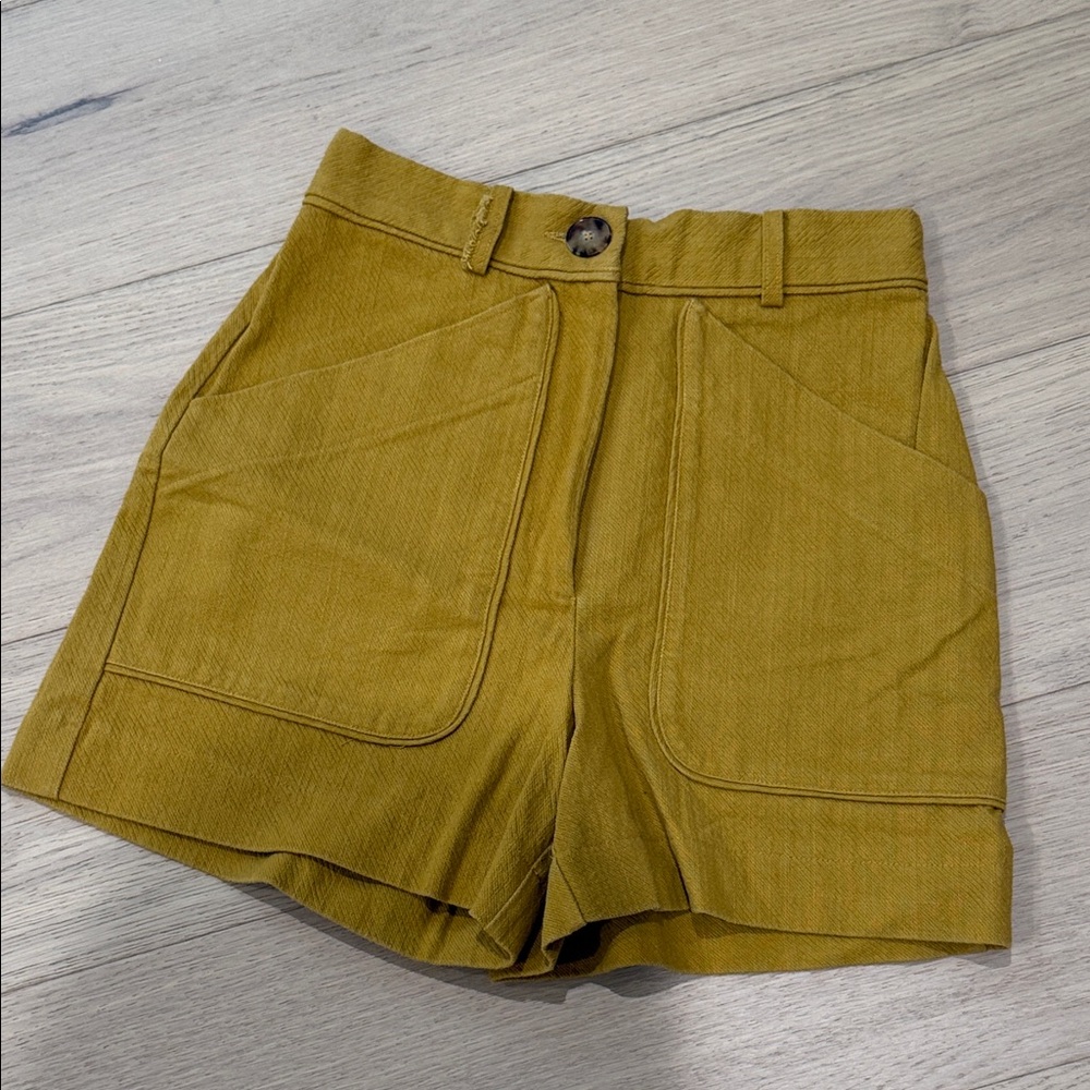 Sezane High-Waist Mustard Utility Shorts